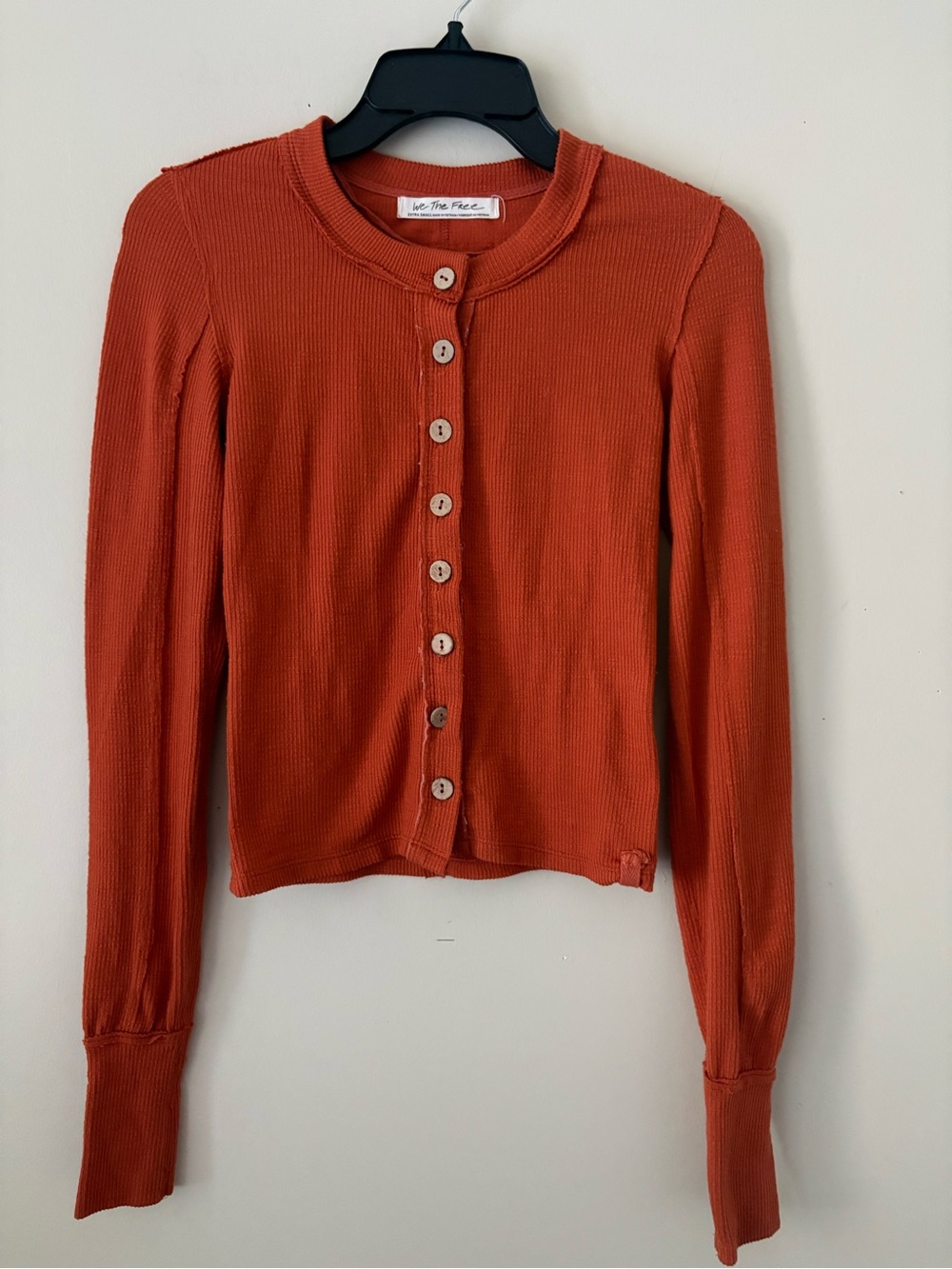 We The Free Ribbed Button-Front Long Sleeve Top - Rust Orange Sz. XS